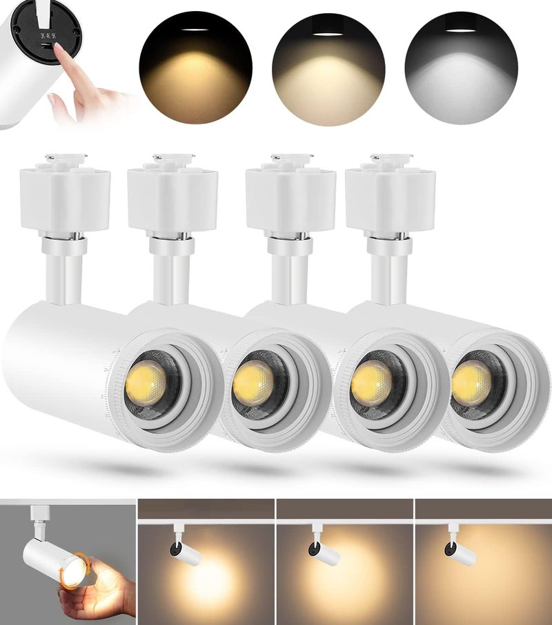 VANoopee 3-Color Zoomable J Type Track Lighting Heads 10W for Juno Rail - Bright LED Track Light Heads Fixtures 3000K 4000K 5000K Ceiling Spot Accent Light, No Flicker CRI90+ 15-55° 800lm White 4 Pack - Image 1